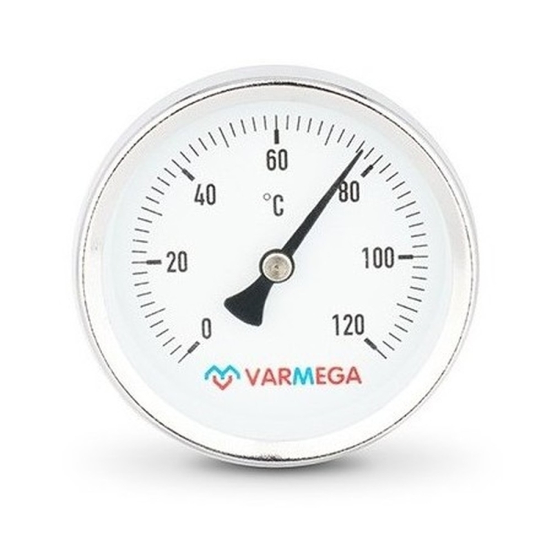 Термометр VARMEGA биметаллич. с погр. гильзой 63 мм, 120гр.С, штуц.50 мм, 1/2