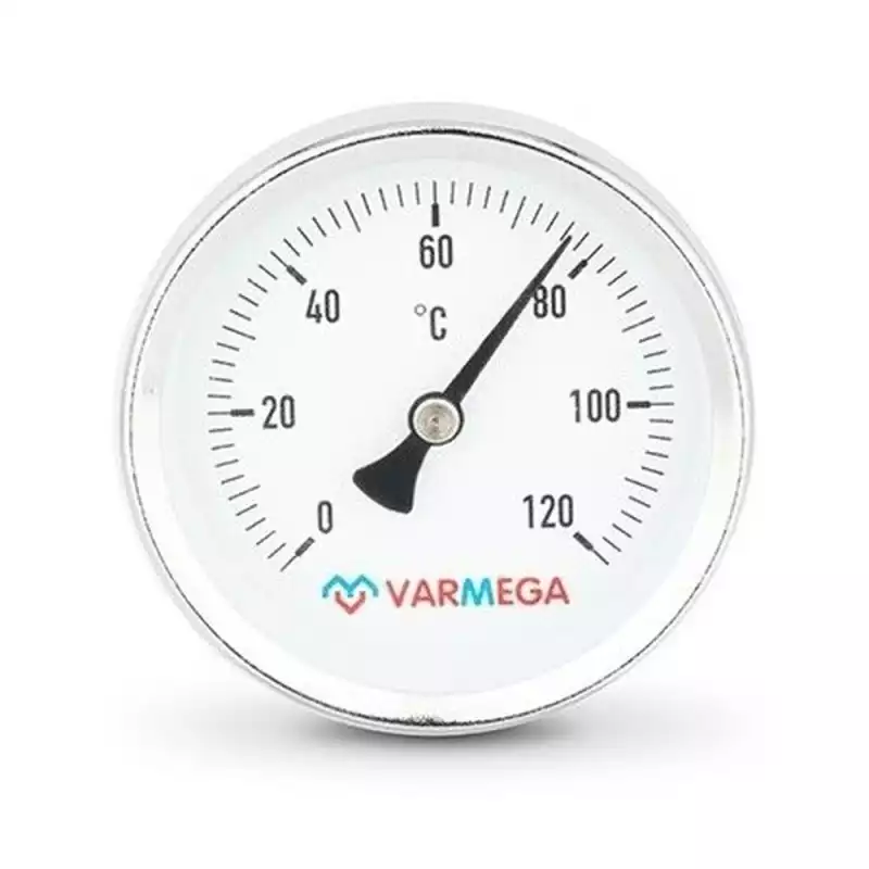 Термометр VARMEGA биметаллич. с погр. гильзой 63 мм, 120гр.С, штуц.50 мм, 1/2