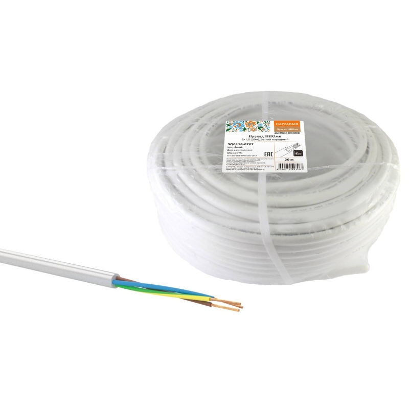Провод TDM ELECTRIC ПВСмб 3х1,5 (20) белый