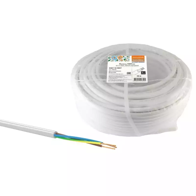 Провод TDM ELECTRIC ПВСмб 3х1,5 (50) белый