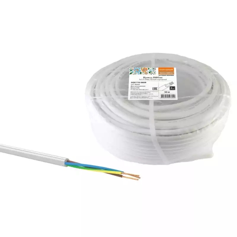Провод TDM ELECTRIC ПВСмб 3х2,5 (50) белый