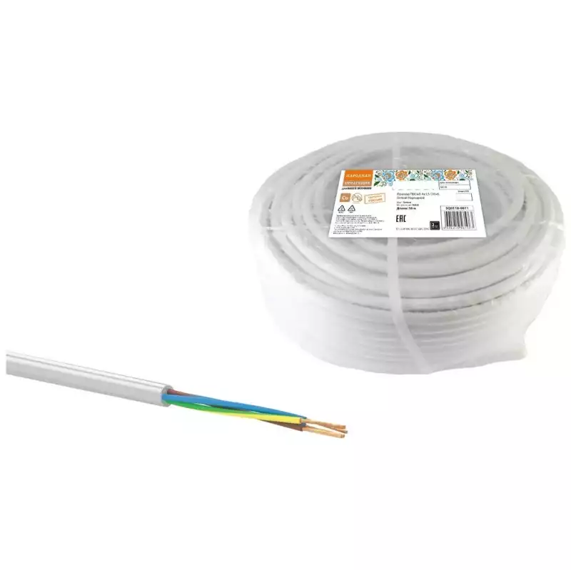 Провод TDM ELECTRIC ПВСмб 4х1,5 белый, Народный (50)