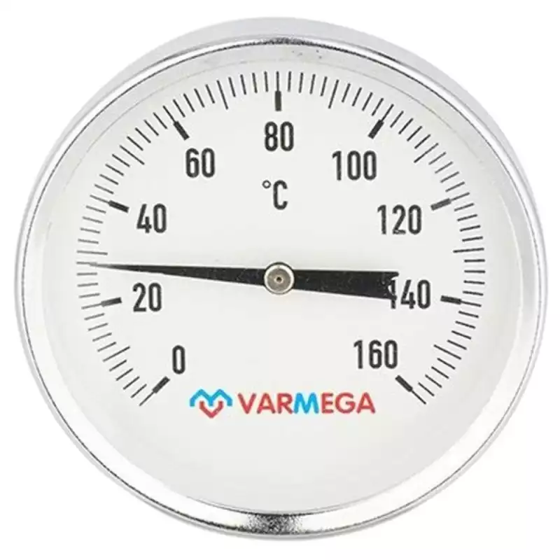 Термометр VARMEGA биметаллич. с погр. гильзой 80 мм, 160гр.С, штуц.75 мм, 1/2