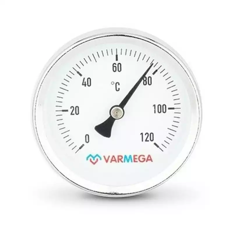 Термометр VARMEGA биметаллич. с погр. гильзой 63 мм, 120гр.С, штуц.50 мм, 1/2