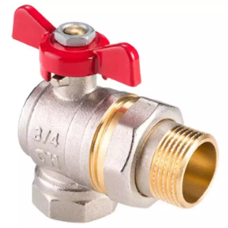 Кран шаровой латунный угловой MVI Ду 20 PN25 вн-американка, бабочка AquaHit
