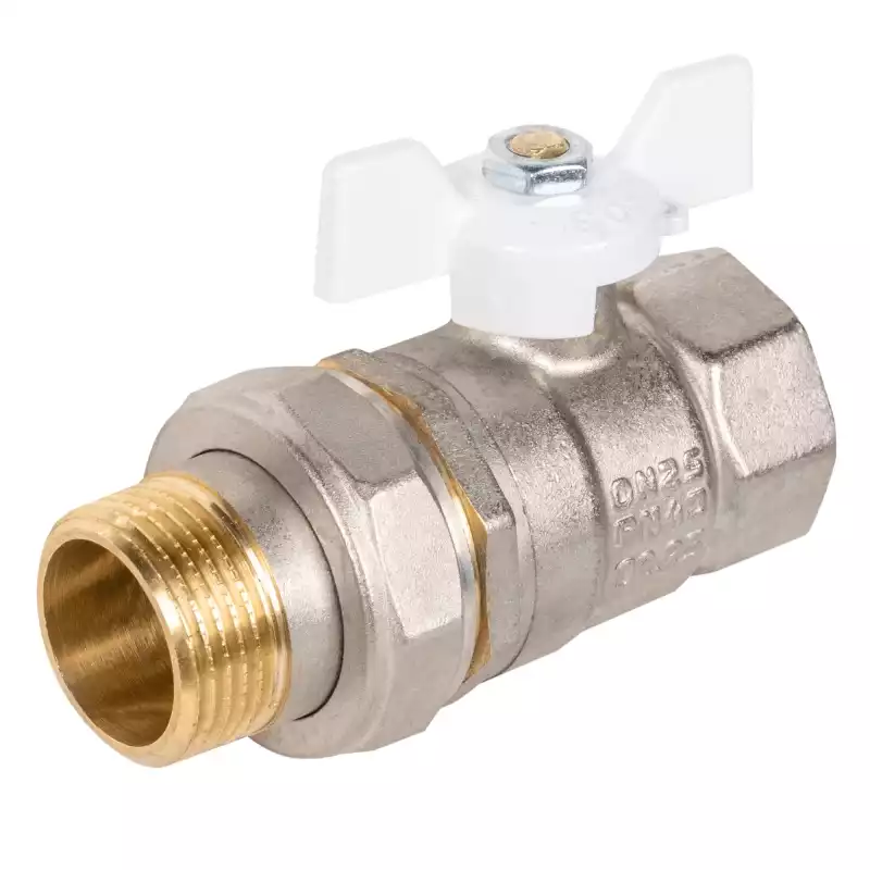 Кран шаровой латунный LD Pride 47.25.В-ГШ.Б (White) Ду 25 Ру 40 вн-американка, (бабочка)