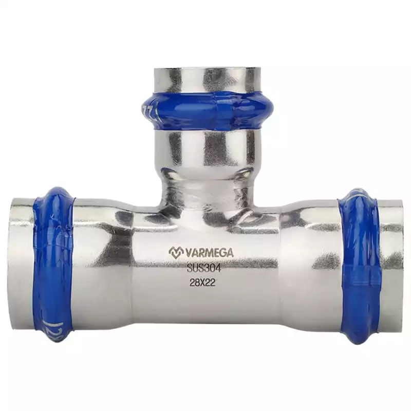 Тройник VARMEGA раструбный Inox Press переходной 28x22x22