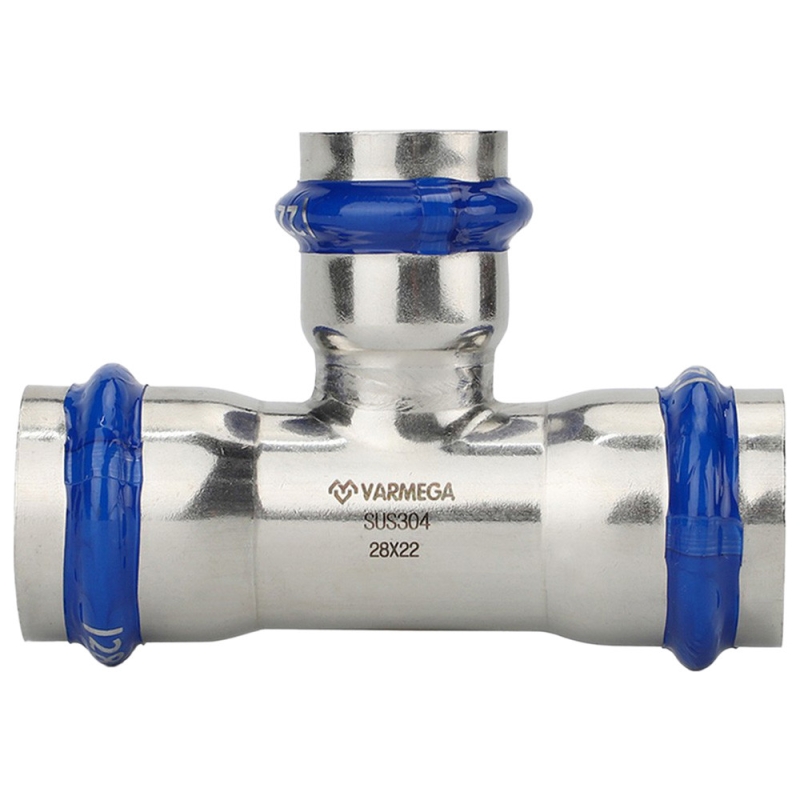 Тройник VARMEGA раструбный Inox Press переходной 28x22x28