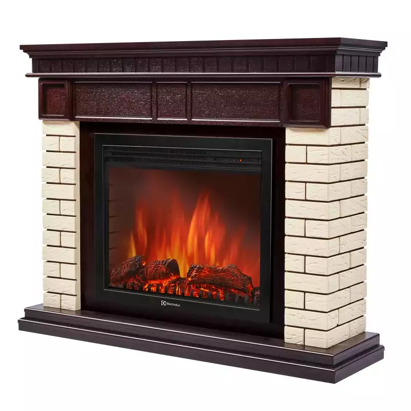 Портал Firelight Bricks 25 камень бежевый, шпон темный дуб
