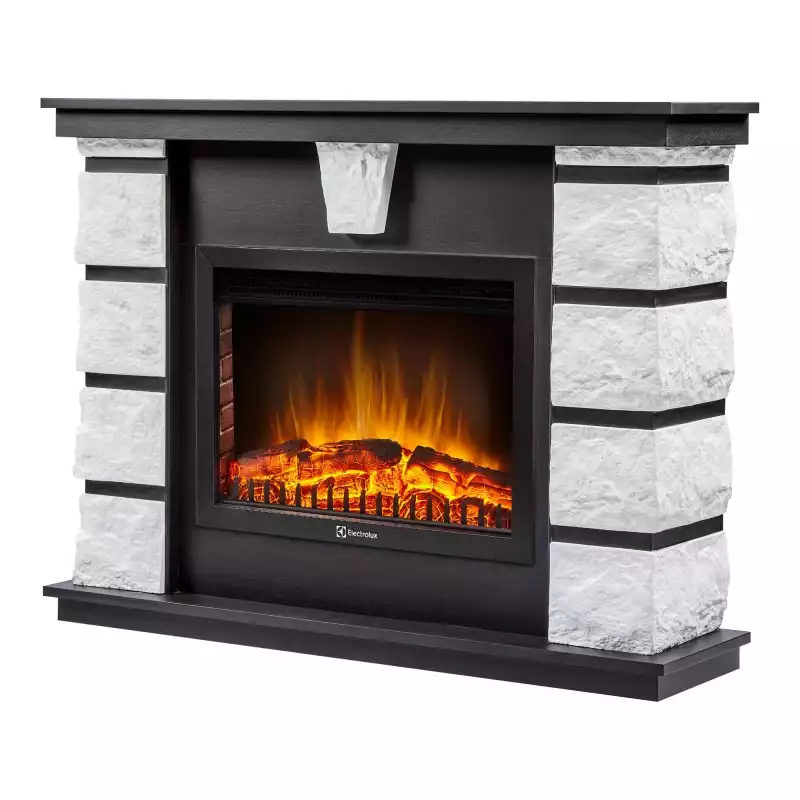 Каминокомплект: Очаг Electrolux EFP/P-2520LS N, портал Excalibur 25 камень белый